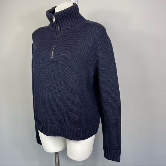 BRUNO MANETTI Merino Wool Boxy Quarter Zip Sweater Made In Italy Navy Blue M - Picture 11 of 16